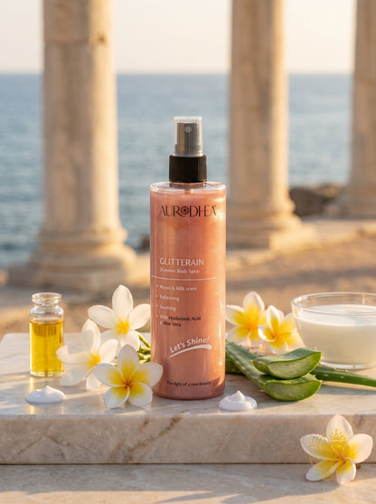 AURODHEA GLITTERAIN – Golden Shimmer Body Spray (Monoi & Milk Scent) 150 ml